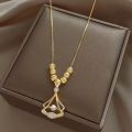 High Quality Ball & Ginkgo Leaf pendant Shape Comb Necklace for Women and Girls, Gold Plated Titanium Chain.