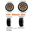 Kicarmod 1/64 Model Car ABS Wheels with  Tire Metal Rims Front Small Rear Large Refitting Parts For Model Car Hot Wheels. 
