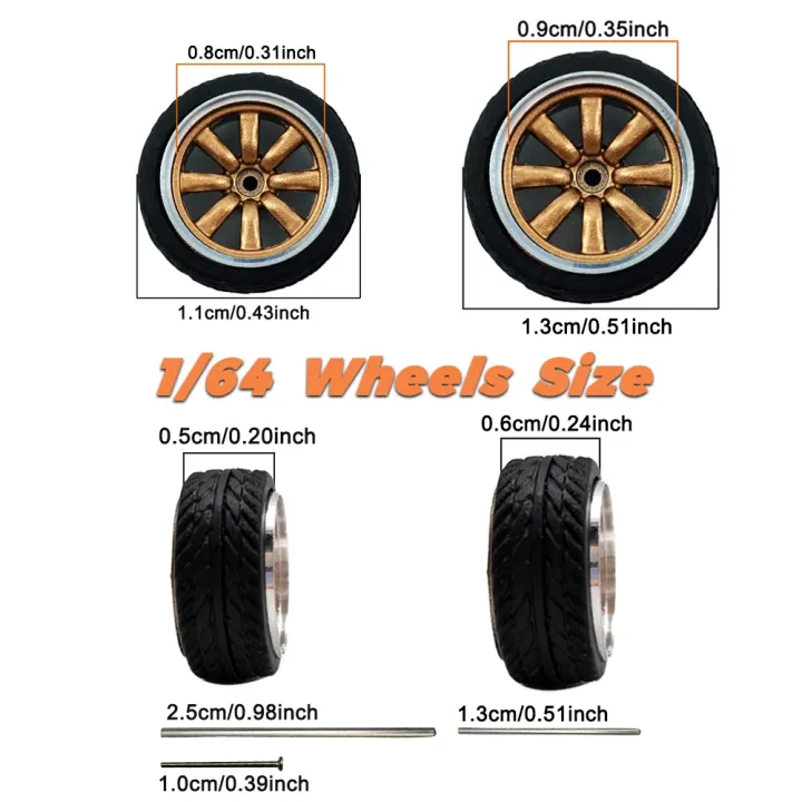 Kicarmod%201/64%20Model%20Car%20ABS%20Wheels%20with%20%20Tire%20Metal%20Rims%20Front%20Small%20Rear%20Large%20Refitting%20Parts%20For%20Model%20Car%20Hot%20Wheels%20-%20Image%202