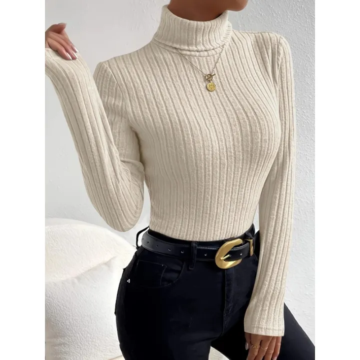 Plus%20Size%201XL-5XL%20Women's%20Slim%20Fit%20Ribbed%20Knit%20Turtleneck%20Knitted%20Sweater%20Long%20Sleeve%20Light%20Gray%20Elegant%20Versatile%20Pullover%20Top%20-%20Image%206
