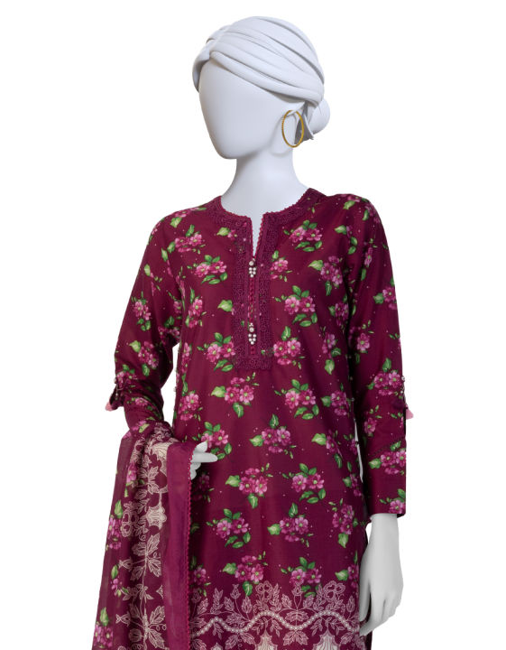 Junaid Jamshed Unstitched 3 Piece Suit For Women and Girls - Collection: Vol 4 - Designcode: Jlawn-S- 25-3446 Aquarelle-8