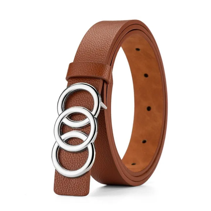 1pc%20New%20Women's%20Belt%20Fashion%20Silver%20Three%20Circle%20Buckle%20Belt%20Versatile%20Personalized%20PU%20Leather%20Belt%20Paired%20With%20Jeans%20Lady%20Belt%20-%20Image%203