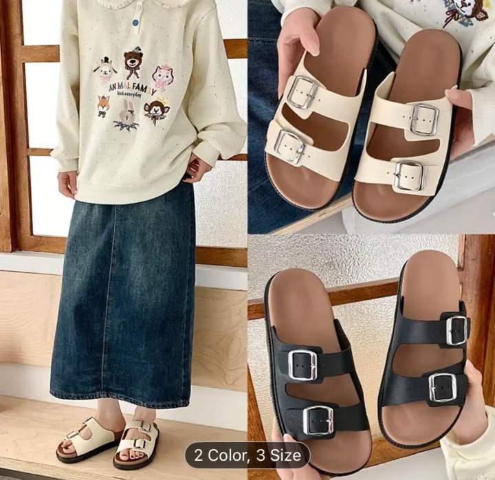 Women%E2%80%99s%20Slip-On%20Sandals%20%E2%80%93%20Double%20Buckle,%20Cushioned%20Sole,%20Casual%20Summer%20Footwear%20(Black,%20White,%20Brown)%20-%20Image%202