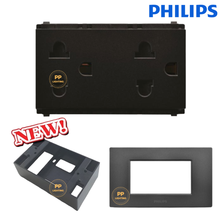 Philips%20leafstyle%203%20gang%20switch/plug%20set%20black%20with%20float%20socket%20-%20Image%209