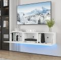 White Wall Mounted TV Console Rack | 3-Compartment Floating Cabinet with Drop-Down Door & Cable Management. 