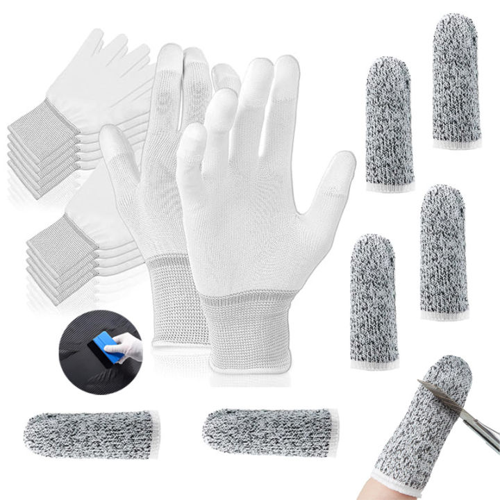 Car Vinyl Wrap Gloves Nylon Anti-Static Carbon Film Stickers Install Window Tint Work Gloves Car Wrapping Finger Protector