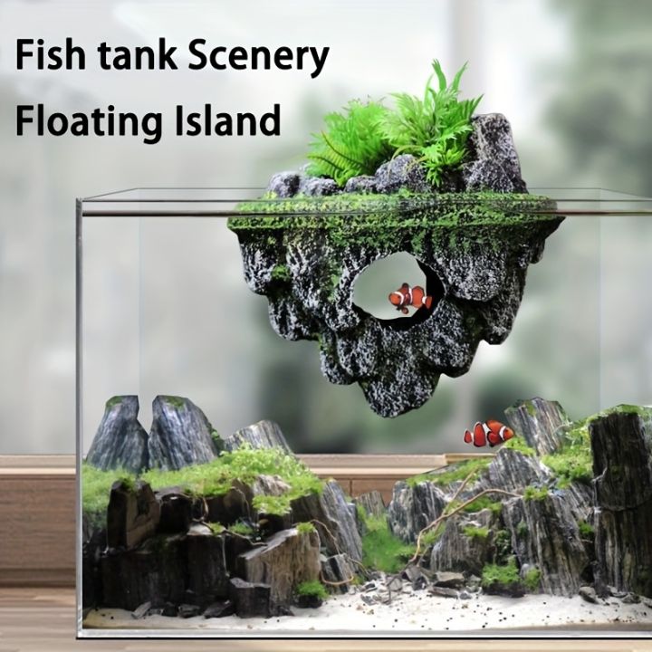 Multi-Use%20Aquarium%20Floating%20Island%20D%C3%A9cor%20Rock%20with%20Shelter%20for%20Fish,%20Ecological%20Scenery%20Rockery%20for%20Fish%20Tank%20Landscaping%20-%20Image%204