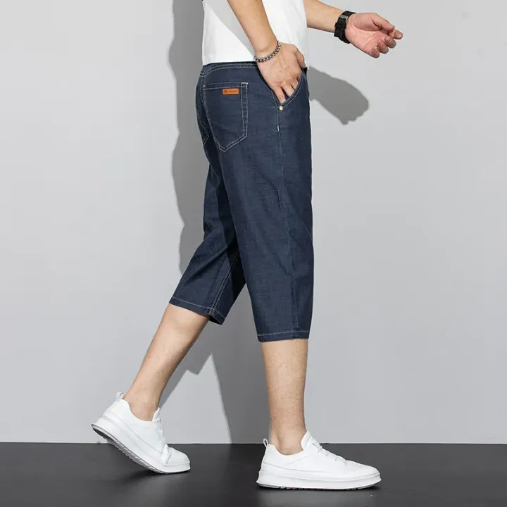Summer%20Thin%20Lyocell%20Men's%20Jeans%20Shorts%20Blue%20Gray%20Classic%20Style%20Elasticity%20Straight%20Light%20Business%20Casual%20Denim%20Shorts%20Male%20-%20Image%205
