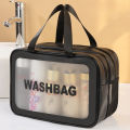 Large Capacity Transparent Dry Wet Separation Double-Layer Wash Bag Frosted PU Travel Portable Handheld Bath Storage Bag GF32. 