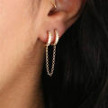 Huitan One PCS Hot Sale Two Hole Piercing Earrings for Women Brilliant Crystal Zircon 3 Metal Color Chain Earring Party Jewelry. 