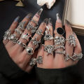 24pcs Gothic Ring Set Trendy Joker Face Devil Smile Face Patterns Zinc Alloy Mix And Match For Daily Outfits Party Accessories. 