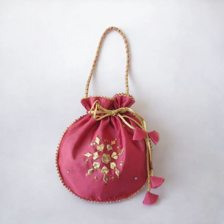 Fancy embroidered clutch/potli bag for wedding parties designer traditional potli gol bag with Handmade Gota work