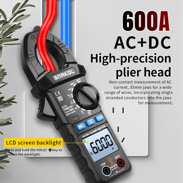 SNAKOL Clamp Meter Multimeter AC/DC Voltage Current 6000 Counts Ammeter Voltmeter NCV Resistance Capacitor Tool electrician