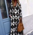 2024 European and American Autumn and Winter New Products Independent Station AliExpress Fashion Unique Printing V-neck Long Dre. 