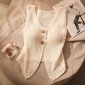 Summer Women Fashion Solid Color Chic Buttons V-neck Sleeveless Knitted Camisole. 