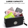 Solid Color Coin Purse Women Handbag Small Wallet Wrinkle Fabric Phone Purse Three Zippers Portable Make Up Bag. 