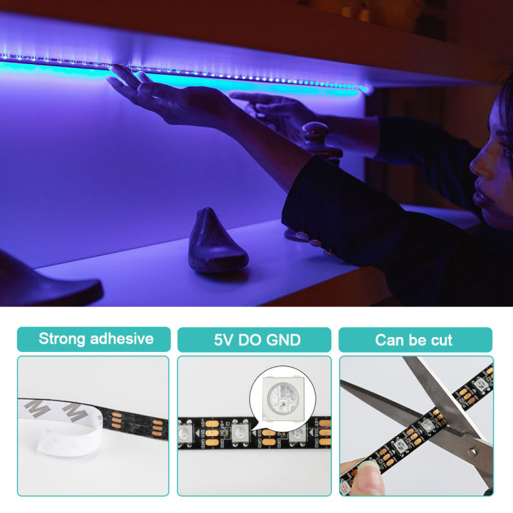 WS2812B%20LED%20Light%20DC5V%20Smart%20Pixel%20RGB%20Led%20Strip%20Light%20Individually%20Addressable%20IC%20IP30%20IP65%20IP67%20Magic%20Tape%20Light%20Black%20PCB%20-%20Image%204