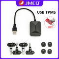 JMCQ USB TPMS Car Tire Pressure Alarm Monitor System For vehicle Android player Temperature Warning with four sensors. 