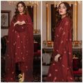 Floral Silk Dress with Organza Dupatta. 