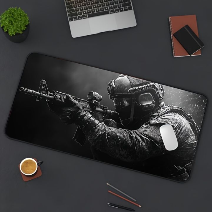 Large Mouse Pad  Soldier Design Non-Slip XXL desk pad gaming accessories Stitched Edges for Home and game for fps gamer