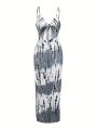 Spring/Summer 2024 European and American Fashion Explosion Printing Knit Simple Sleeveless Suspender Dress with Leaking Back and. 