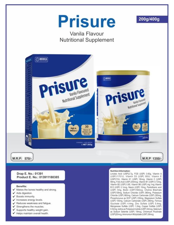 Original Prisure Powdered Milk-Balanced Nutritional Supplement-Vanilla Flavor| 200Grams/400Grams