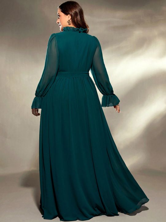 Mgiacy%20%20plus%20size%20V-neck%20irregular%20cross%20folding%20wood%20ear%20lace%20chiffon%20long%20sleeve%20dress%20Evening%20gown%20Ball%20dress%20Party%20dress%20-%20Image%202