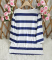 Ladies' striped and printed half-button placket large-size long-sleeved T-shirt, fashionable, elegant, casual, warm long-sleeved.