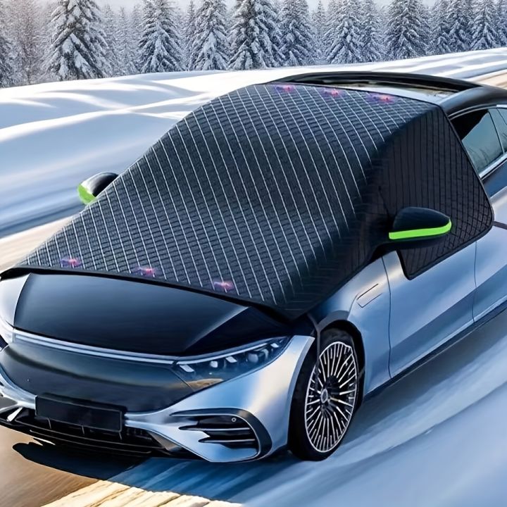 Car Anti-Frost Snow Cover with Reflective Strips - Magnetic Polyester Scratch Resistant for SUVs MPVs Winter Safety Accessory