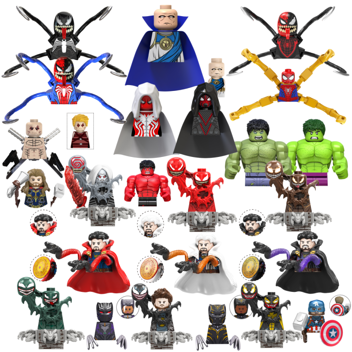 Blind Box Mini Building Blocks TV6204 Figures Big Goblin Spiderman Iron Man Venom Captain Hawk Deadpool Armor Christmas  Toy