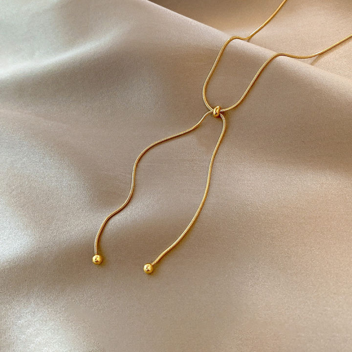 DIEYURO%20Stainless%20Steel%20Retro%20Creative%20Unique%20Design%20Adjustable%20Necklace%20Female%20Fashion%20Simple%20All-match%20Gold%20Clavicle%20Chain%20-%20Image%203