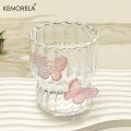 Handmade 3D Butterfly Glass Coffee Cup Elegant Striped Design with Cute Butterfly Pattern Reusable Comfortable Handle. 