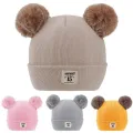 Winter Children Warm Baby Knitted Hats with Pom Pom Kids Knit Beanie Hats Solid Color Children's Hat for Boys Girls Accessories. 