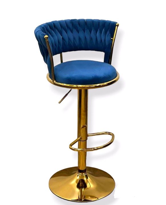 Velvet Swivel Fancy Bar Chair Navy Blue