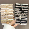 5/10/20pcs Simple Style Hair Tie Set Braided Hair Rope Heart Decor Scrunchies Elastic Ponytail Holder Hair Accessories For Women. 