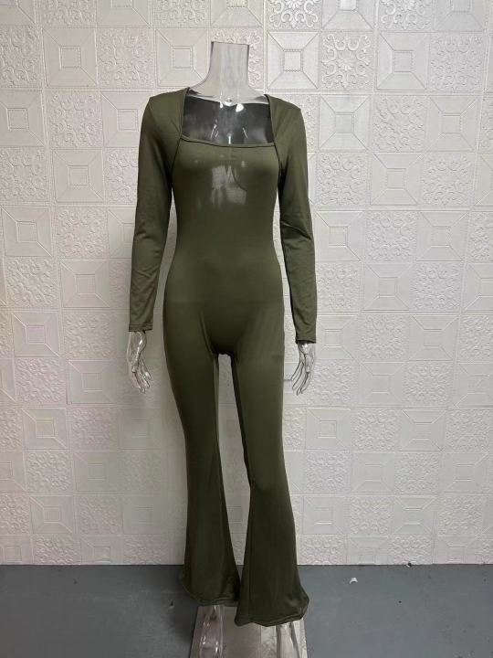 Foreign%20Trade%20Women's%20Long%20Sleeved%20Waist%20Cinching%20and%20Waist%20Lifting%20Square%20Collar%20Wide%20Leg%20High%20Elastic%20Jumpsuit%20-%20Image%205