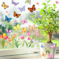8 Sheets Spring Cartoon Butterfly Tulip Floral Party Decorations Window Static Stickers DIY Glass Clings Party Backdrops Decals. 
