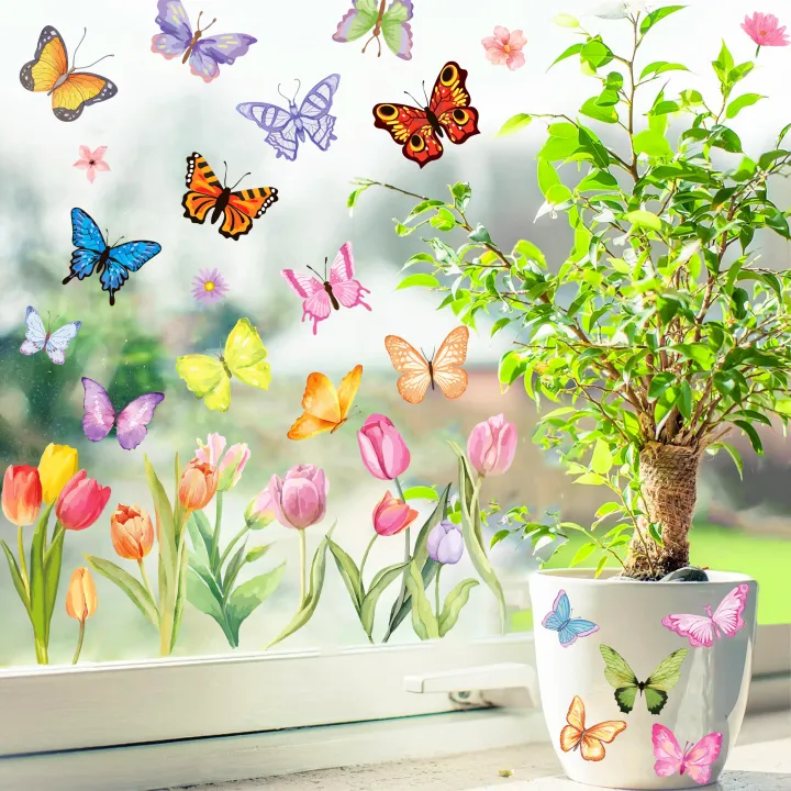 8%20Sheets%20Spring%20Cartoon%20Butterfly%20Tulip%20Floral%20Party%20Decorations%20Window%20Static%20Stickers%20DIY%20Glass%20Clings%20Party%20Backdrops%20Decals%20-%20Image%203
