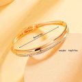 Rose Gold Stainless Steel Plain & Diamond Bangle Bracelet Suitable For Women's Everyday Wear, Cubic Zironia Simulate Diamond Stackable Oval Hinged Bangle Bracelet. 
