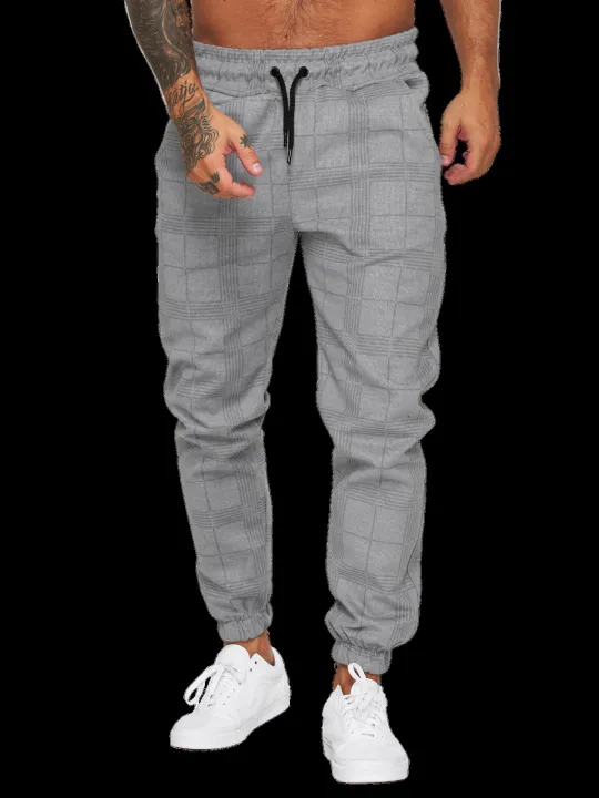 2024%20New%20Fashion%20Men%20Pants%20Mid%20Waist%20Slims%20Fit%20Male%20Sweatpants%20Plaid%20Checkered%20Side%20Stripe%20Trousers%20Summer%20Work%20Casual%20Pants%20-%20Image%205