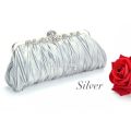 Fashionable and Vintage Ruched Satin Clutch Hand Bag with Silver Floral Clasp. 