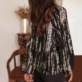 Plus Size Women's Shirt, Stripesd Printed V-Neck Long-Sleeved Top, Casual Resort Style Shirt, Soft Fabric, Loose Cutting.