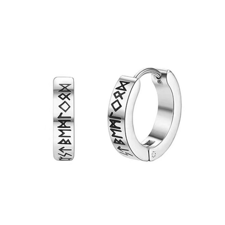 Stainless%20Steel%20Norwegian%20Viking%20Rune%20Hoop%20Earrings%20For%20Men%20Woman%20Unisex%2012%20Mm%20Huggie%20Hoop%20Religious%20Earring%20Jewelry%20-%20Image%202