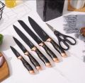 Kitchen Knife Set Stainless Steel Chef Knife Set 7 Piece with Marble Textured Handle Tool Holder with Grinding Stone. 