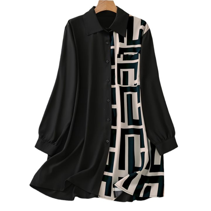Plus%20Size%201XL-5XL%20Women's%20Elegant%20Button-Up%20Shirt%20with%20Geometric%20Print%20and%20Black%20Accents%20Ladis%20Long%20Sleeves%20Office%20Wear%20Shirt%20-%20Image%203