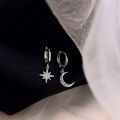 VENTFILLE 925 Sterling CZ Star Moon Asymmetric Hoop Earrings for Women Girls Gold Silver Color Party Jewelry s.