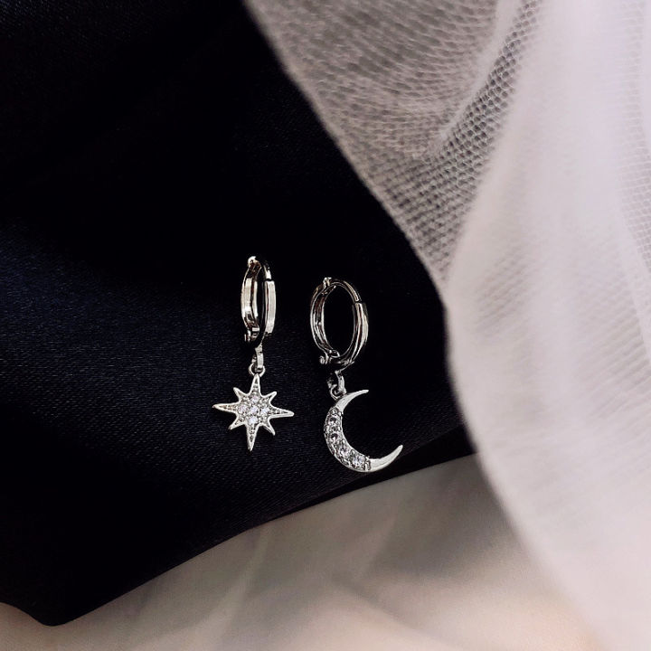 VENTFILLE%20925%20Sterling%20CZ%20Star%20Moon%20Asymmetric%20Hoop%20Earrings%20for%20Women%20Girls%20Gold%20Silver%20Color%20Party%20Jewelry%20s%20-%20Image%202