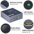 2 in 1 out HD 4K 60Hz Bidirectional Switcher HDMI-compatible Switcher 1X2 Distribution for Projector PC Laptop. 