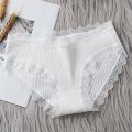 Pure Cotton Panty Lace Women Mid Waist Stripe Cotton Panties Antibacterial Intimate  Panty. 