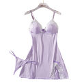 Light Purple Deep V Women Nightdress Lingerie Dress Set.